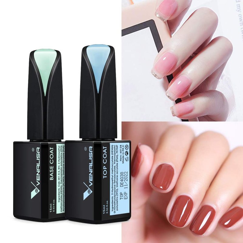 VENALISA Gel Nail Polish Set - 15ml Base & Top Coat, No Wipe, High Gloss Finish | Long-Lasting Tempered Polish Kit