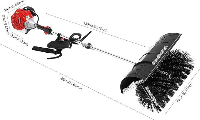 52CC Gas Handheld Sweeper, 2 Stroke 2.3HP Gasoline Power Snow Broom Driveway Turf Brush Outdoor Artificial Lawn Sweeper Cleaner Tools for Driveways Lawns Leaves Street Farms & Snow (Upgraded)