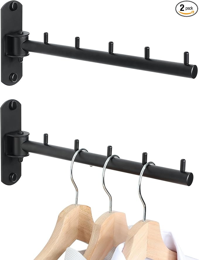 Mooche Swing Clothes Hanger Rack, Garment Racks Folding Clothes Bar Wall Mounted, 180°Rotation Laundry Drying Rack 304 Stainless Steel Space Saving for Laundry Room Bedroom Balcony, 9.45" Long 2Pack