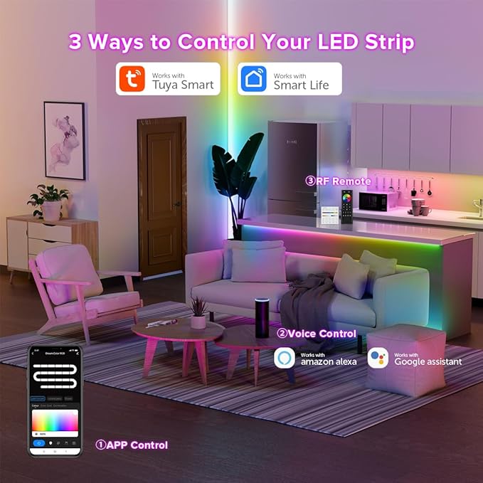 FCOB 2.4G WiFi SPI RGB Controller DR03W & RC03RF RF Remote Set, Control by Smart Life/Tuya APP/Alexa/Google Home, Control Support WS2812B WS2811 WS2813 WS2815 etc LED Strip STA Mode
