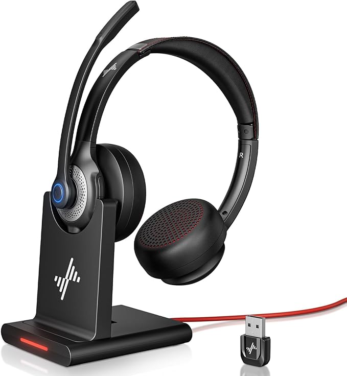 JIAMQISHI Wireless Headset with AI Noise Cancelling Microphone Bluetooth Headset - Bluetooth V5.2（Black Gray）