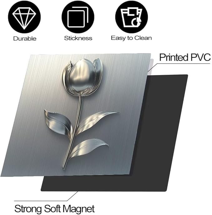 Dishwasher Magnet Cover Sticker,Brushed Silver Stainless Steel Style Background Flower Pattern Fridge Door Cover Magnetic,Refrigerator Magnet Wraps Vinyl,Home Decor Vinyl Sticker,23W x 26H inchs