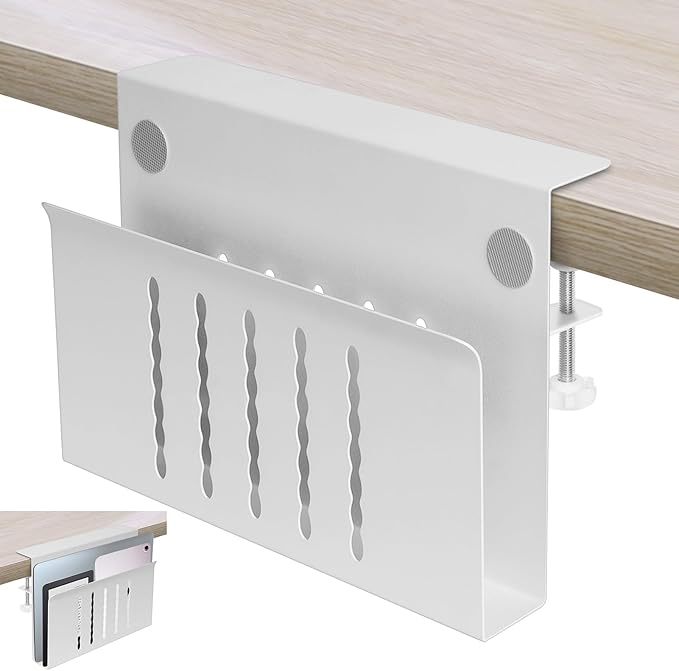Xapypy Desk Side Storage, Under Desk Storage, No Drill Steel Hanging Desk Organizer, Laptop Holder, Desk Storage Holder for Office & Home.(White)