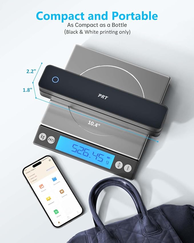 PRT Inkless Portable Printer for Travel, Wireless Thermal Printer Support 8.5 x 11 US Letter A4 B5, Bluetooth Mobile Printers for Laptop, iPhone, Android for Home, Car, Office, School, MT610 Black