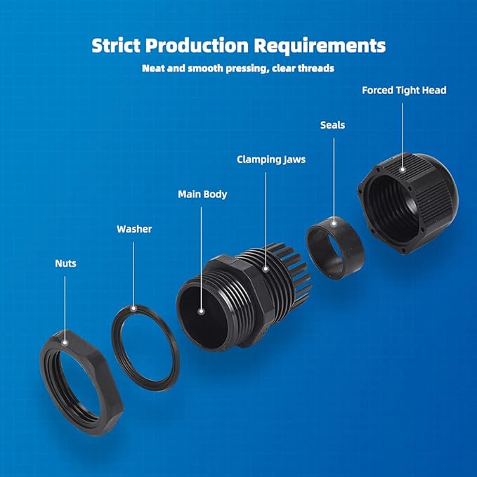 CGELE Cable Gland 20 Pack Plastic Waterproof Adjustable Connector 6-12mm PG13.5 Strain Relief Cord Connectors Joints Nylon with Gaskets
