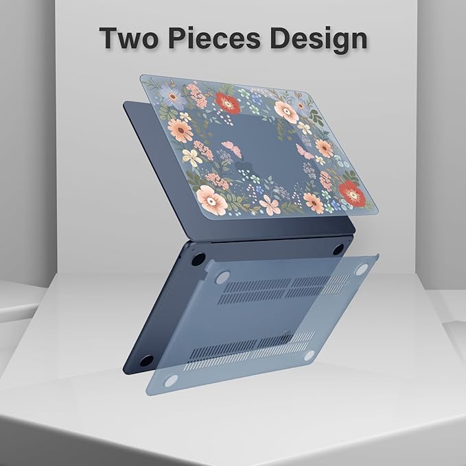 MOSISO Compatible with MacBook Air 13 inch Case M5 2026 M4 2025 M3 M2 2024-2022 A3449 A3240 A3113 A2681, Lush Floral Hard Shell&Keyboard Cover&Screen Protector for MacBook Air 13.6 inch Case, Blue