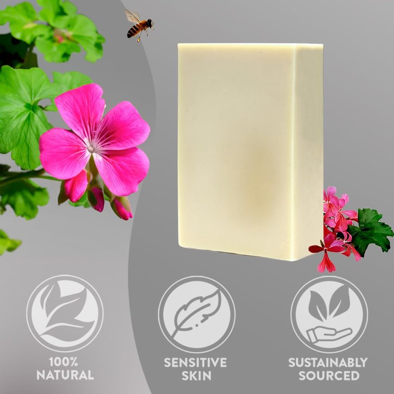 Geranium Tallow Soap Bar - Grass Fed Beef Tallow & Essential Oil | Gentle Cleanse for Face & Body, 3 Pack