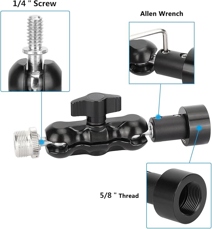 CAMVATE Mini Ball Head Microphone Mount with 5/8"-27 Male & Female Adapter