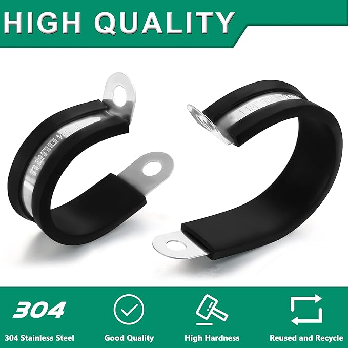 OURU 100PCS Cable Clamps 1/2 Inch 304 Stainless Steel Cable Clamps Rubber Coated Cushioned Insulated Cable Clamp,Automotive Wire Clamps,Pipe Clamps,Metal Clamp for Tube,Wire Cord Installation(13mm)