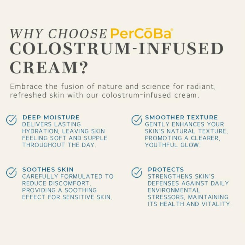 PerCōBa Colostrum Rejuvenating Cream - Anti-Aging Face, Neck & Hand Moisturizer with Vitamin A, E, and Jojoba - Non-Greasy Hydrating Cream for Radiant, Youthful Skin - 1.7 fl.oz.