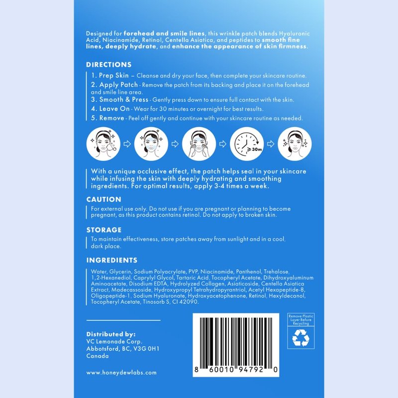 Wrinkle Patches for Forehead & Smile Lines - 36 PCS Hyaluronic Acid, Collagen, Peptides | Smoothing & Firming Treatment