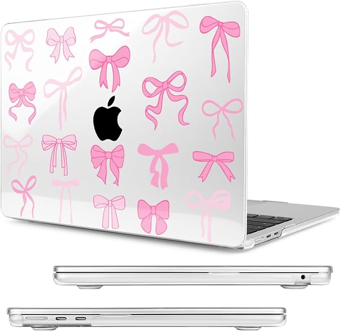 MecBevia Compatible with 2026 M5 MacBook Air 13 inch Case 2026 2025 2024-2022 M5 A3449 M4 A3240 M3 A3113 M2 A2681, Keyboard Cover, Screen Protector, Webcam Cover & Type-C OTG, Pink Bows