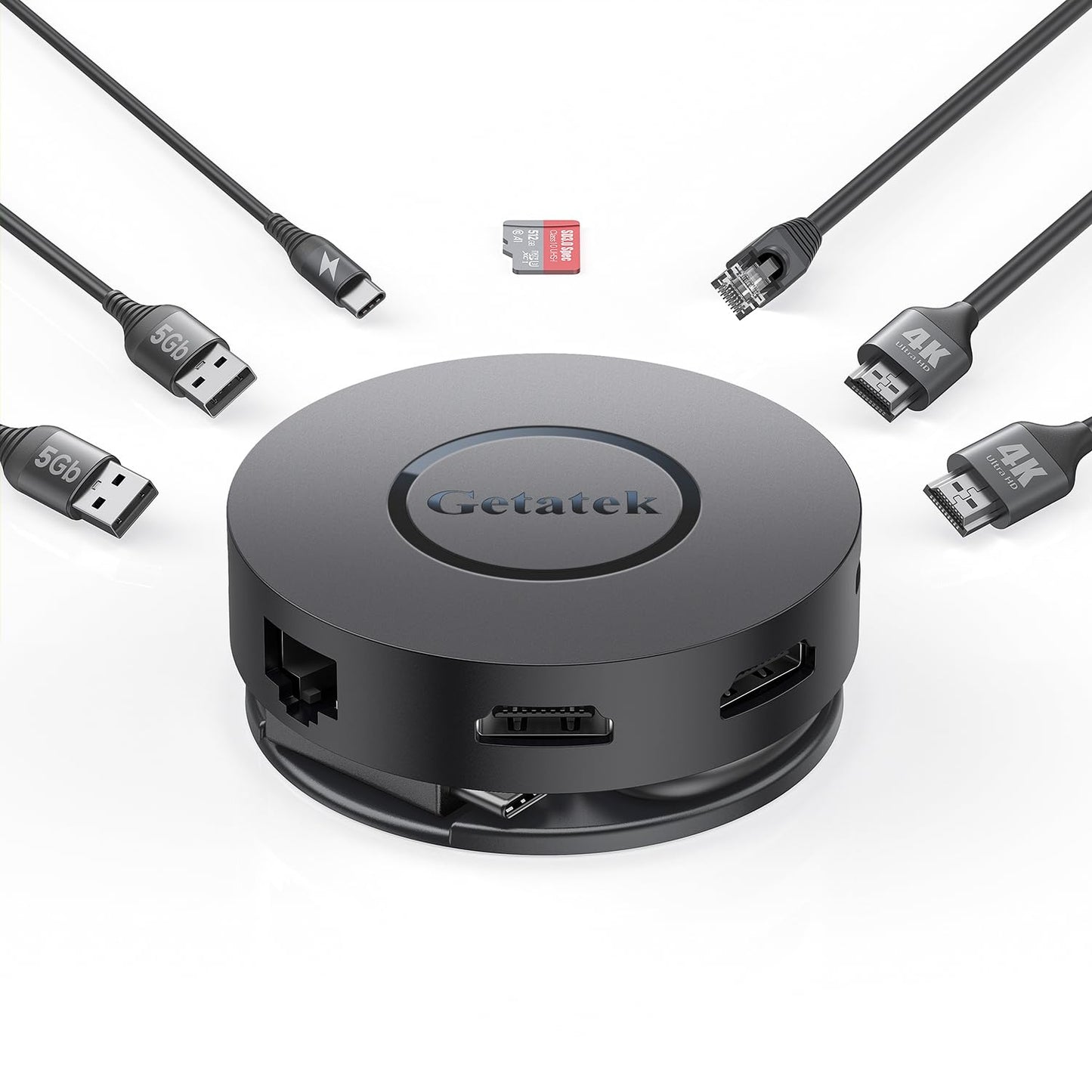 Getatek USB C Hub, 7 Ports Multiport Adapter with Dual HDMI Adapter, Type-C 100W PD Charging, 2* USB 3.0,Gigabit Ethernet, Card Reader, USB-Dongle for MacBook Pro/Air (USB C Dock Dual HDMI)