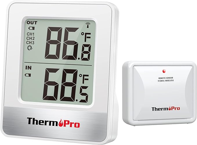 TempPro Indoor Outdoor Thermometer Wireless 500FT, Outside Greenhouse Thermometer with Temperature Sensor, Temperature Monitor for Patio Reptile House Home Baby Room (Previously ThermoPro)