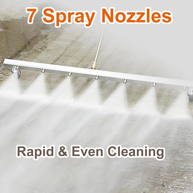 Water Broom Pressure Washer Surface Cleaner,39 inch Power Broom Sweeper with 50FT Washer Hoseï¼4000 Psi with 7 Nozzles 2 Extension Wand for Concrete Driveway Sidewalk Deck, Roof Floor Cleaning