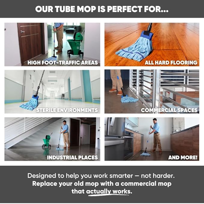 Bulk Commercial Mop Head Replacement (24 Count) - Medium Microfiber Tube Mop (14 oz.) | Industrial Wet Mops | Refill, Machine Washable, Heavy Duty | Hardwood, Tile, Laminate, Vinyl Floors (Red)
