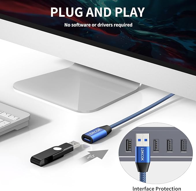 LDKCOK USB to USB Cable 20FT, Durable Braided USB 3.0 Male to Male Type A to Type A Data Transfer Cable, Compatible with Hard Drive, Laptop, DVD Player, TV, USB Hub, Monitor, Camera, Set-Top Box