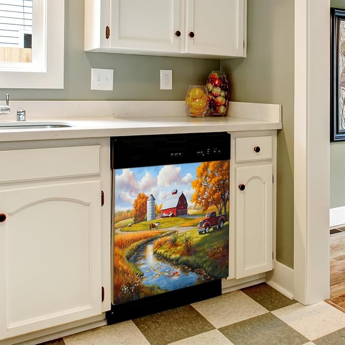 Autumn Farm Lake Trees Dishwasher Magnet Cover for The Front Magnetic Dishwasher Door Covers Dish Washer Sticker Wrap Home Decorative Appliances Panel Decal Kitchen Decor 23" x 26" (Magnetic)