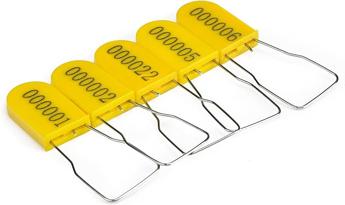 LeadSeals 100PCS Plastic Padlock Security Seals Metal Wire Padlocks Electric Meter Seal Disposable Anti-Tamper Lock Numbered Anti Tamper Tag Hasps Yellow