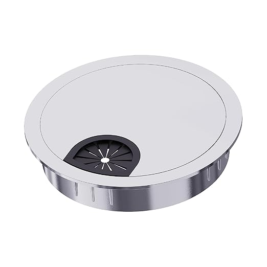 Skweawert Desk Grommet 2-1/8 Inch 53mm, Zinc Alloy Computer Desk Wire Hole Cover, Office Desktop Cord Cable Hole Metal Ring, Silver Tone