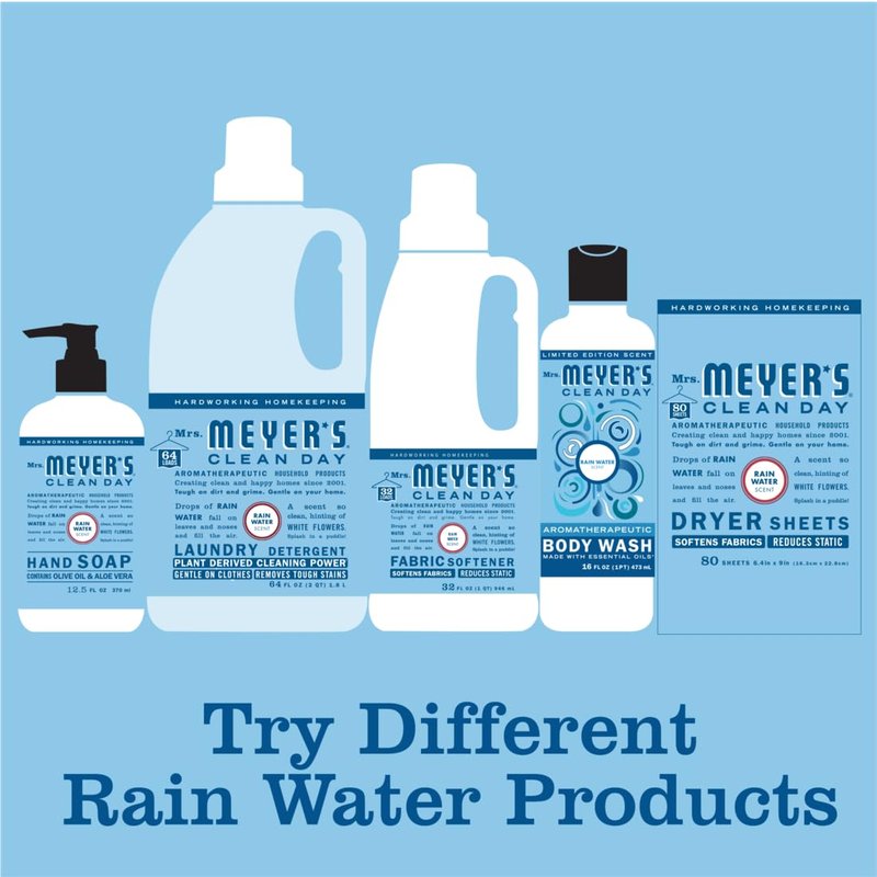 MRS. MEYER'S CLEAN DAY Bar Soap, Use as Body Wash or Hand Soap, Made with Essential Oils, Rain Water, 5.3 oz, 4 Bars