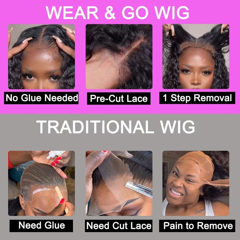 Srakuw Wear and Go Glueless Wigs Human Hair Pre Plucked Pre Cut 4x4 Lace Front Wigs for Black Women for Beginners 180 Density Curly Bob Wig Human Hair (8 Inch)