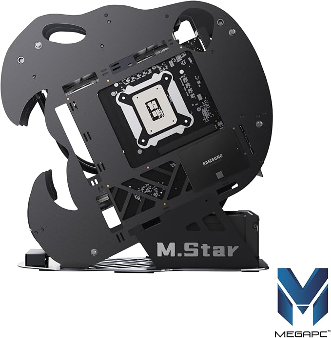 MegaPC Upgraded Open-Frame Mid-Tower Micro-ATX/Mini-ITX Gaming PC Case, Tempered Glass Side Panel, Pre-Installed ARGB PWM Fan, with USB3.0, Type-C, 240mm Radiator Support (Black)