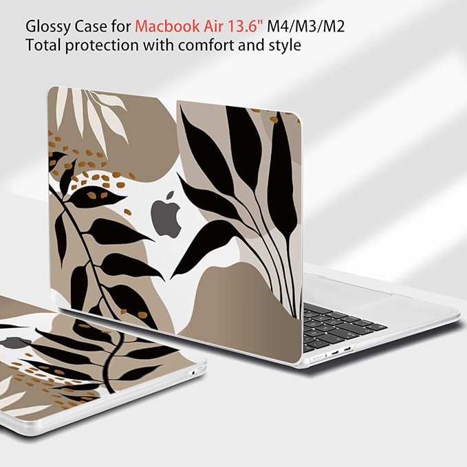 Teryeefi for MacBook Air 13.6 inch Case M5 M4 M2 M3 (2022-2026 Release) A2681 A3113 A3240 A3449, Plastic Hard Shell with Screen Protector & Keyboard Cover & USB 3.0 Adapter, Abstract Tropical Leaves