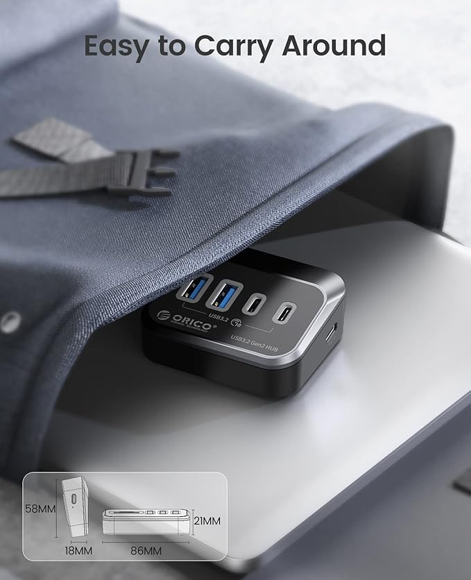 ORICO USB Hub 10Gbps with 2 USB A Ports+2 USB C Ports, USB 3.2 Gen 2 Hub with 1.64Ft USB-C Cable and USB-A Adapter USB Splitter for iMac, MacBooks, Mac mini