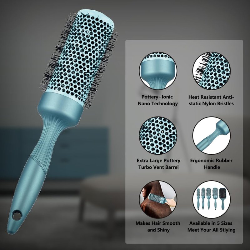 Round Thermal Barrel Brush Set - Professional Heat Styling & Curling Brushes | 5 Sizes for Shiny Hair