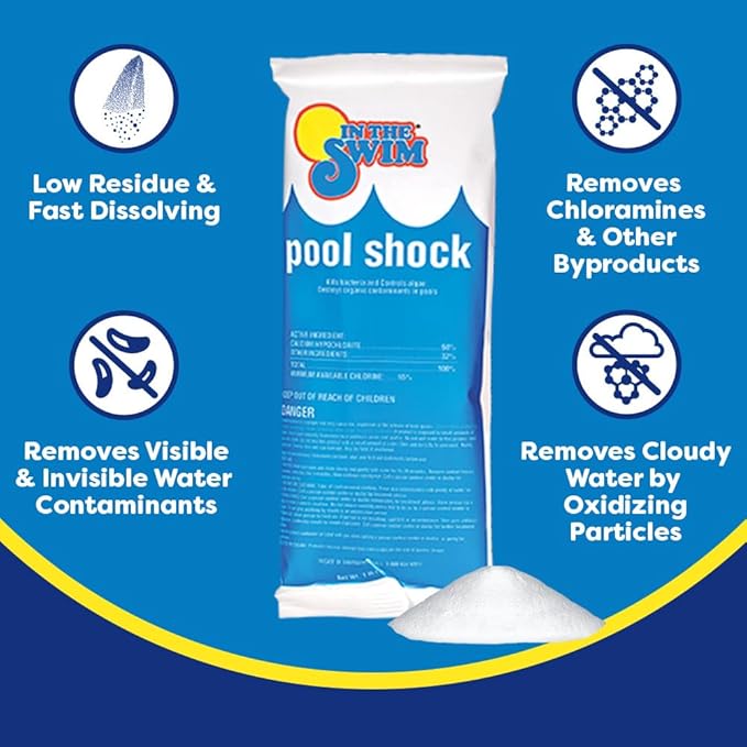 In The Swim Shock and Chlorine Bundle for Sanitizing Swimming Pools – Includes 6 x 1 Pound Bags of 68% Cal-Hypo Pool Shock and 10 Pound Bucket of 3 Inch Stabilized Chlorine Tablets