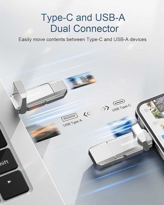 GARMESE 256GB USB C SSD Flash Drive Up to 450MB/s USB 3.2 Solid State Thumb Drive Type-A + Type-C 2-in-1 Flash Drive Memory Stick Data Storage Compatible with Smartphone Tablet Computer Game Console
