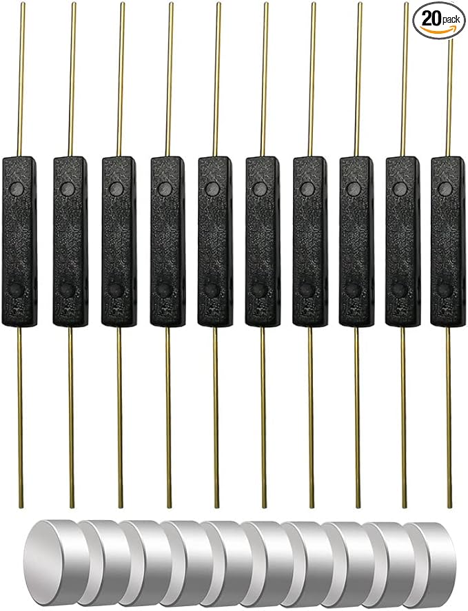 Gebildet 10pcs Plastic Reed Switch Reed Contact Normally Open (N/O) Magnetic Induction Switch (2.5mm×14mm) with 10pcs Small Multi-Use Round Magnets