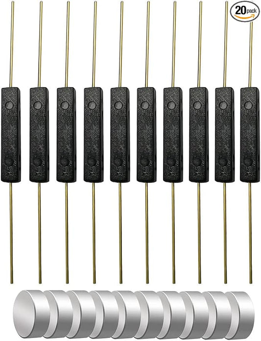 Gebildet 10pcs Plastic Reed Switch Reed Contact Normally Open (N/O) Magnetic Induction Switch (2.5mm×14mm) with 10pcs Small Multi-Use Round Magnets