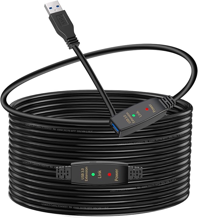 LDKCOK 30ft Active USB 3.0 Extension Cable with Dual Signal Booster, Type A Male to Female Extender Cord, 5Gbps High-Speed Long USB Wire with Micro USB Power Cable for VR, Webcam, Printer, Hard Drive