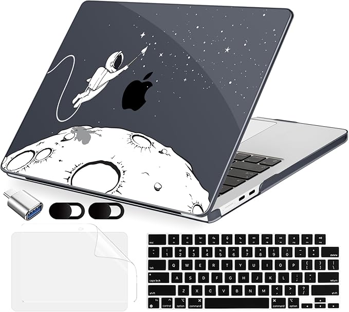 MecBevia Compatible with 2026 M5 MacBook Air 13 inch Case 2026 2025 2024-2022 M5 A3449 M4 A3240 M3 A3113 M2 A2681, Keyboard Cover, Screen Protector, Webcam Cover & Type-C OTG, Astronauts Stars