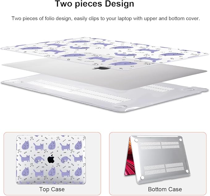LCMOCICO Compatible with 2021 2020 2019 2018 MacBook Air 13 inch Case M1 A2337 A2179 A1932 Touch ID, Crystal Clear Pattern Plastic Hard Shell Case for MacBook Air 13 inch M1 2021, Cute Cat & Fish