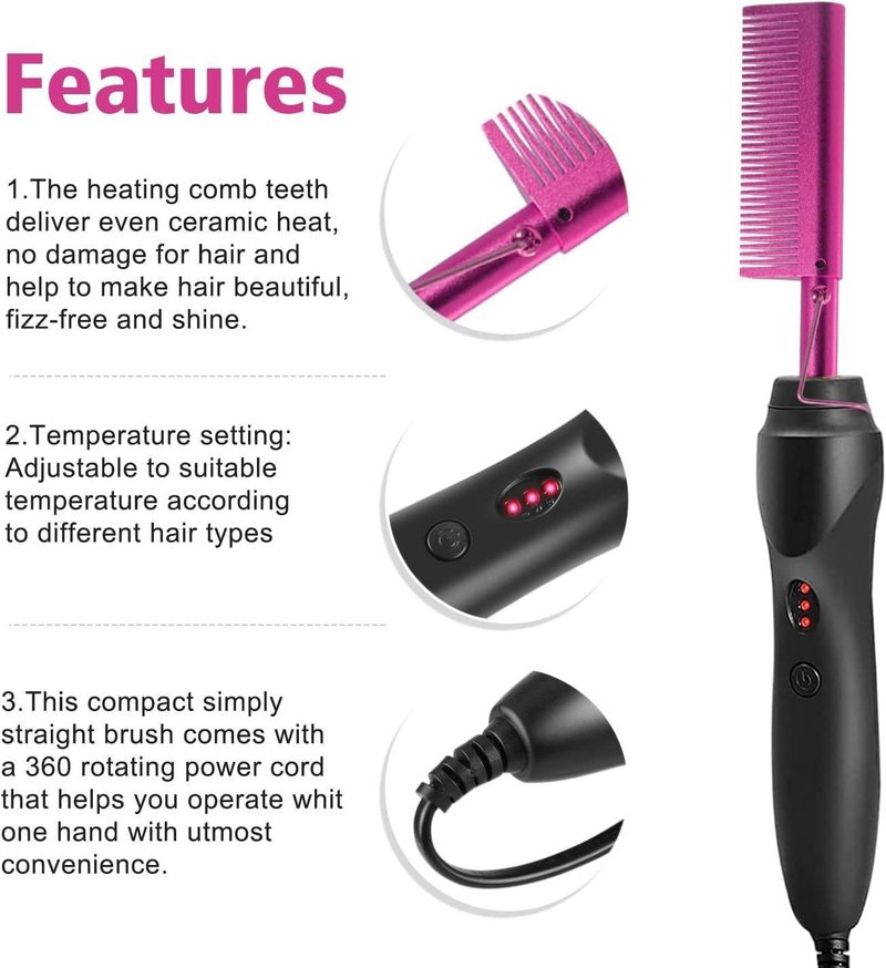 Goiple Hot Comb Hair Straightener Heat Pressing Combs, Hot Comb for Wigs Human Hair Ceramic Electric Straightener, Curling Iron Pressing Combs Kit for Wigs