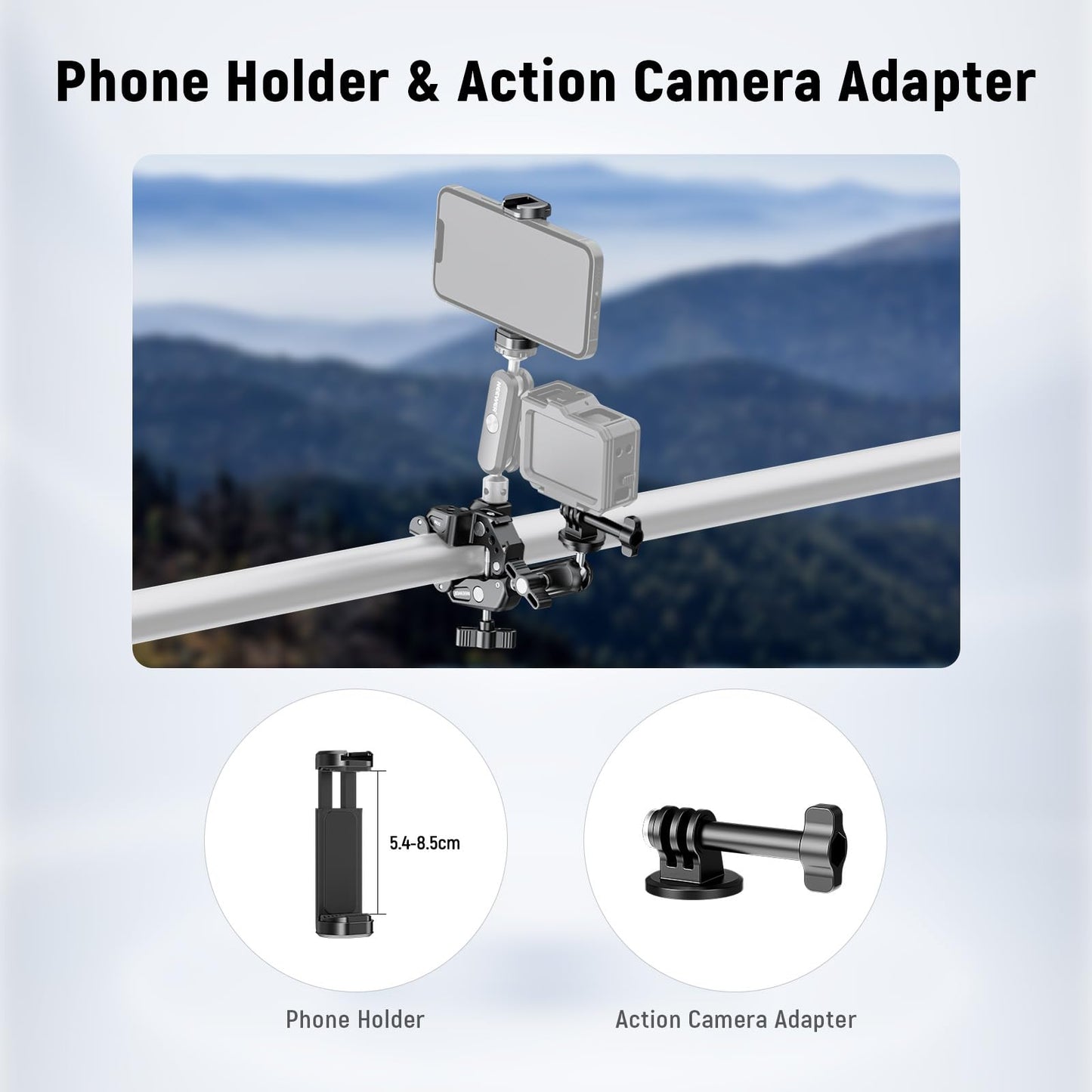 NEEWER Super Clamp with 3" Dual Ballhead Magic Arm, Camera Phone Clamp Mount with 1/4" 3/8" Threads, Cold Shoe, Phone Holder, Action Camera Adapter Compatible with GoPro DJI iPhone 16 15 Pro Max, ST88