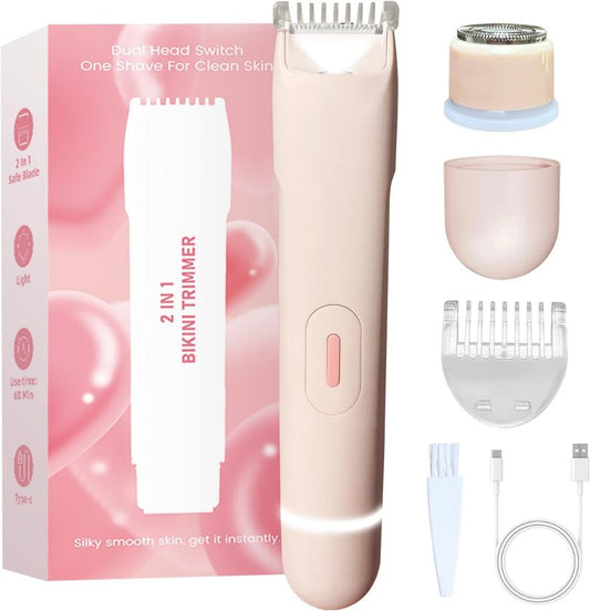 Bikini Trimmer for Women - 2 in 1 Electric Dual Head Shaver | Rechargeable, Waterproof & Painless for Sensitive Skin