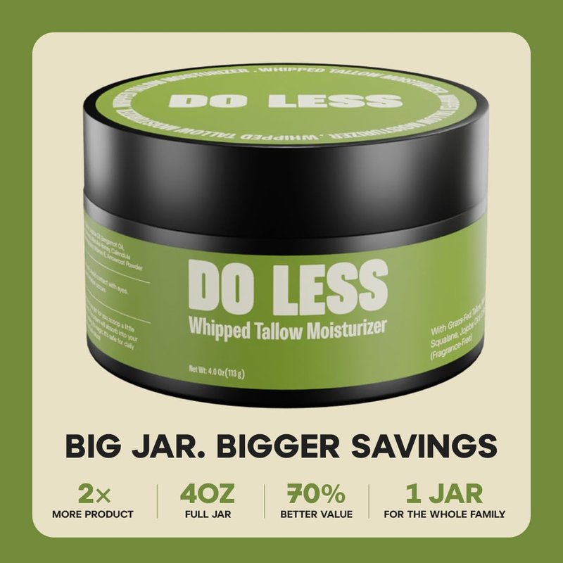Do Less Whipped Beef Tallow Moisturizer for Skin, Face & Body, Deep Hydration for Dry Sensitive Skin with Grass-Fed Tallow, Manuka Honey & Jojoba Oil, 4oz