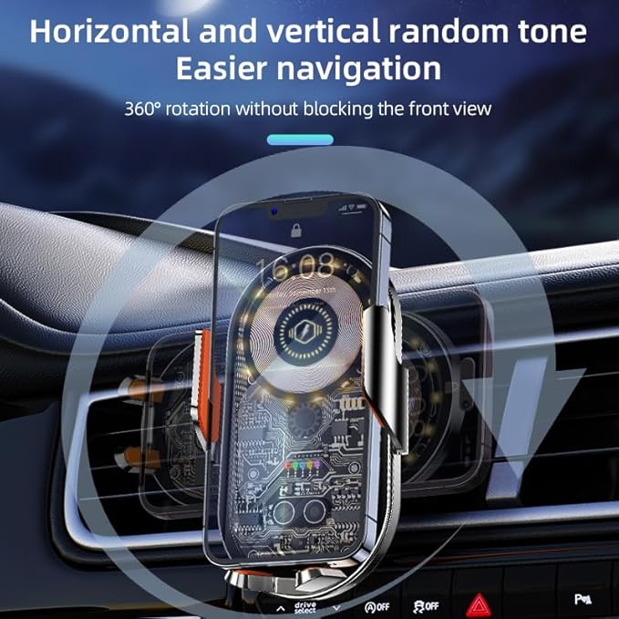 HOLIKLJY Wireless Car Charger, 15W Fast Charging Auto-Clamping Car Charger Phone Mount Air Vent Cell Phone Holder Compatible with iPhone 16 Pro Max/15/14/13/12/11, Samsung Galaxy S23/S22/S21/S20, etc