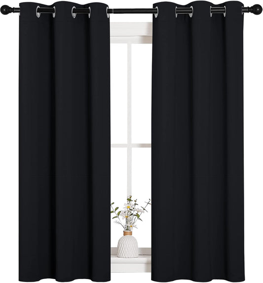NICETOWN Blackout Curtains - Thermal Insulated Grommet Drapes for Autumn/Winter | Set of 2, 34" x 54", Black