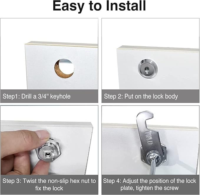 Sartatue Cam Locks Keyed Alike, 1'' Cabinet Lock Fits on 3/4'' Max Door Thickness, Secure File Drawer Mailbox RV Storage Replacement Set, Zinc Alloy (1 Inch 6Pcs)