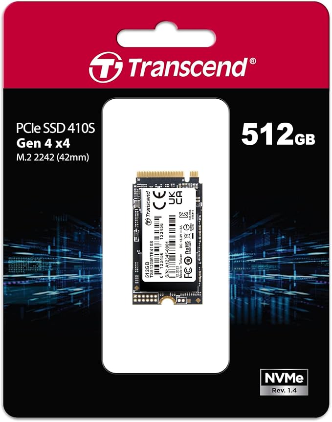 Transcend 512GB M.2 2242 SSD MTE410S, PCIe Gen4x4 NVMe, Single-Sided Upgrade for Lenovo Legion Go, Steam Deck (with Adapter), Yoga Gen 6, Ultrabooks & Mini PCs (TS512GMTE410S)