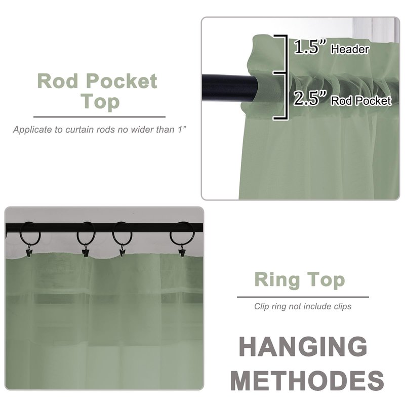 OWENIE Sheer Curtains 84 Inches Long 2 Panels Set, Sage Green Sheer Curtain for Living Room Bedroom, Modern Filmy Rod Pocket Curtains Drapes, 2 Pcs, Each 59 W x 84L, Sage Green