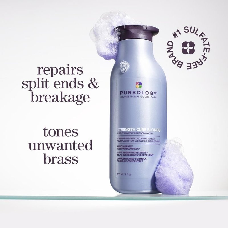 Pureology Strength Cure Blonde Purple Shampoo & Conditioner Bundle | For Blonde & Lightened Color-Treated | Sulfate-Free | Vegan | Updated Packaging | 33.8 Fl. Oz.