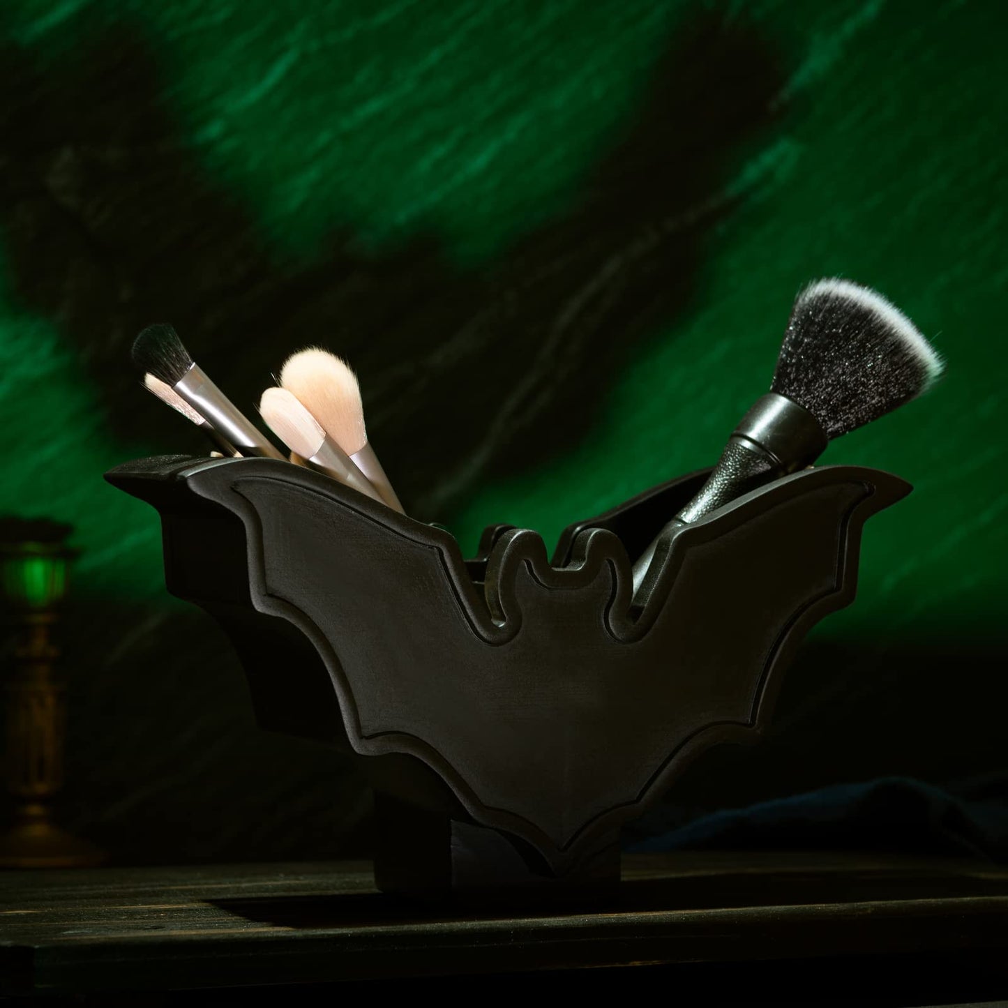 GUTE Bat Makeup Brush Holder - 7" L x 5" H - Vanity Desk & Office Organizer - Pen & Brush Holder, Goth Decor
