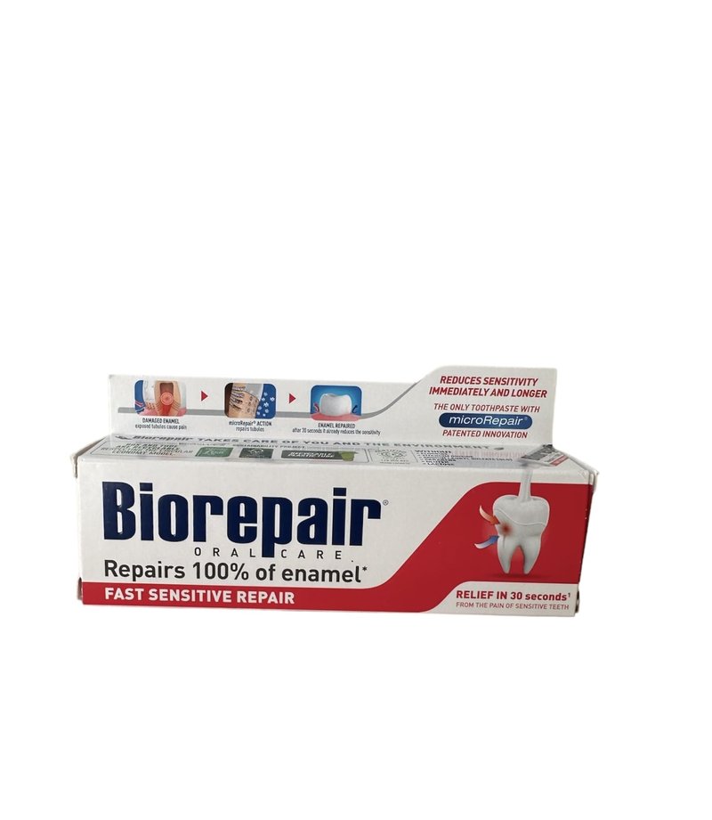 Biorepair: "Fast Sensitive Repair" Toothpaste with microRepair, New Formula - 2.5 Fluid Ounce (75ml) Tubes (Pack of 4) [ Italian Import ]