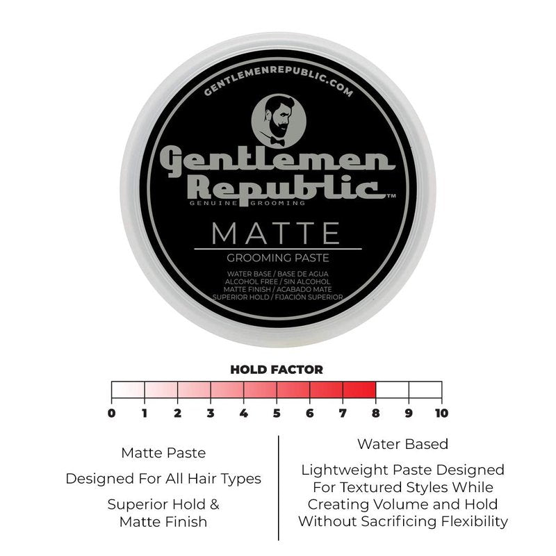 Gentlemen Republic 8oz Matte Paste for Men - Water-Based Men's Hair Paste with Strong Hold & Matte Finish - Alcohol-Free Hair Styling for Natural Texture – Made in the USA